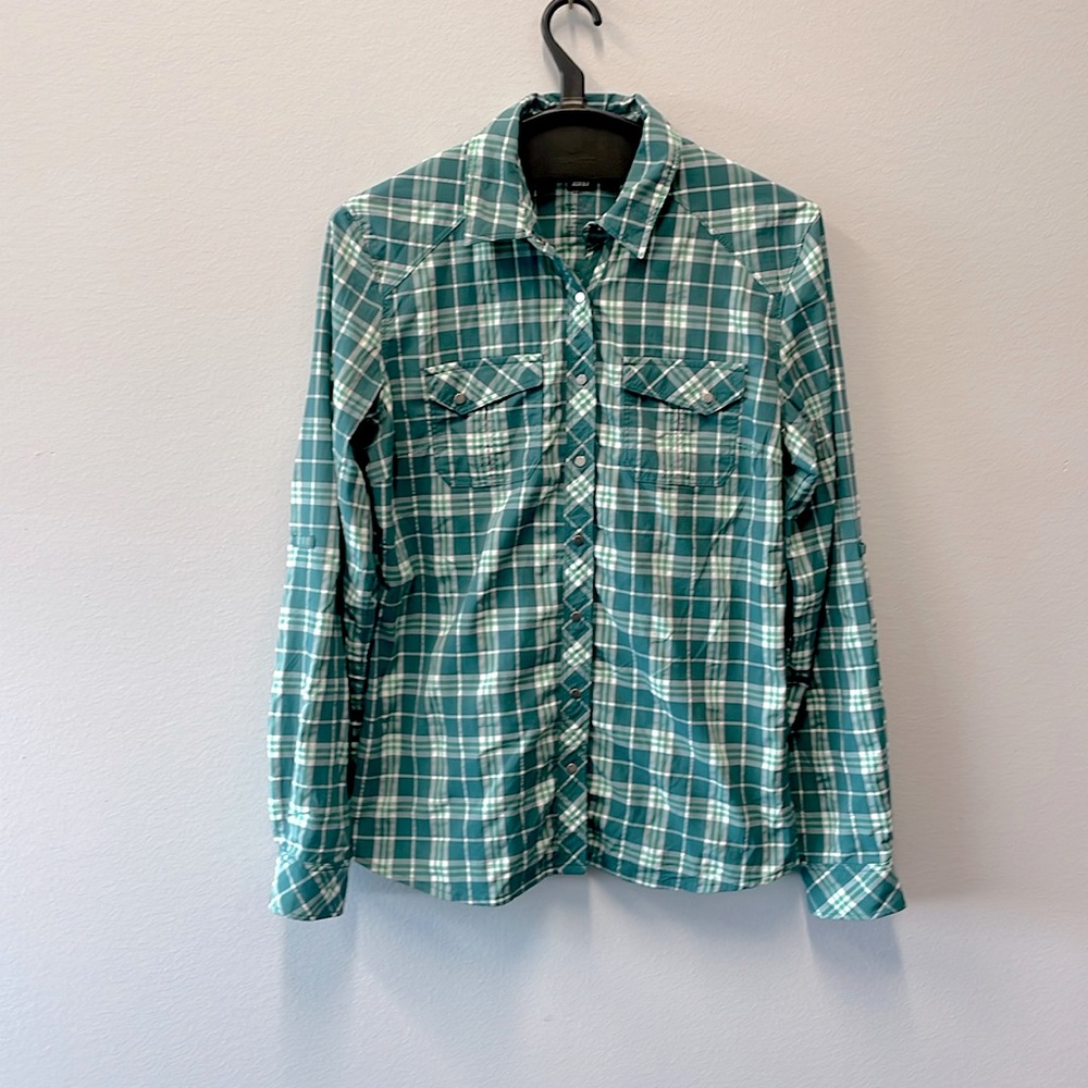 REI Teal Plaid Button-Down Shirt